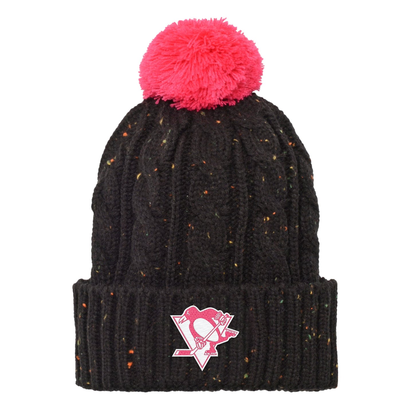 Girls Youth Pittsburgh Penguins Black Nep Yarn Cuffed Knit Hat with Pom - OSFA