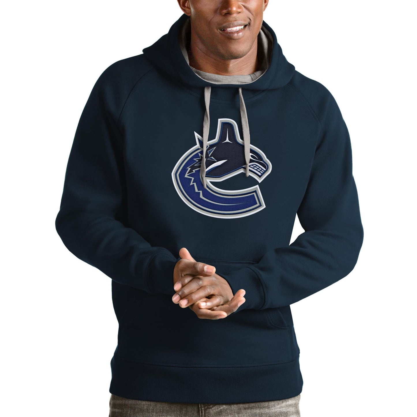 Men's Antigua Navy Vancouver Canucks Logo Victory Pullover Hoodie