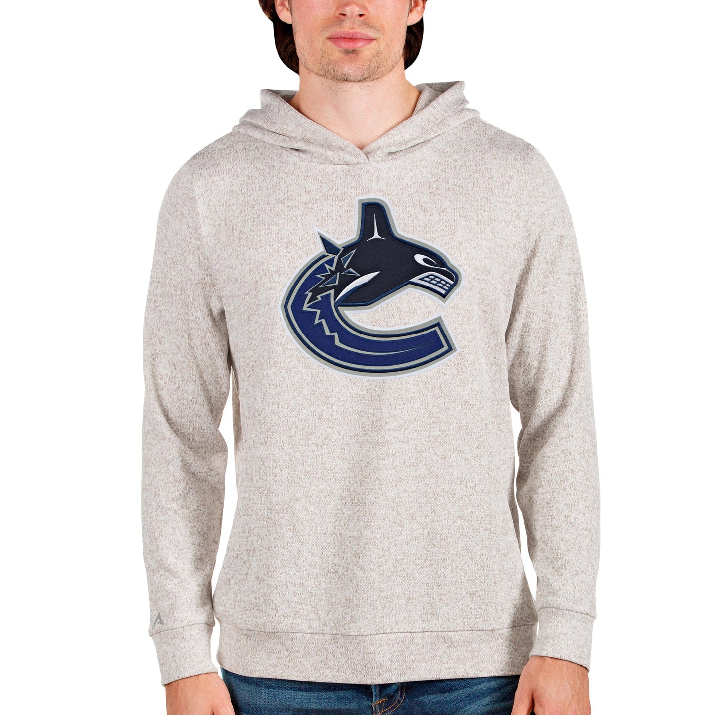 Men's Antigua Oatmeal Vancouver Canucks Absolute Pullover Hoodie