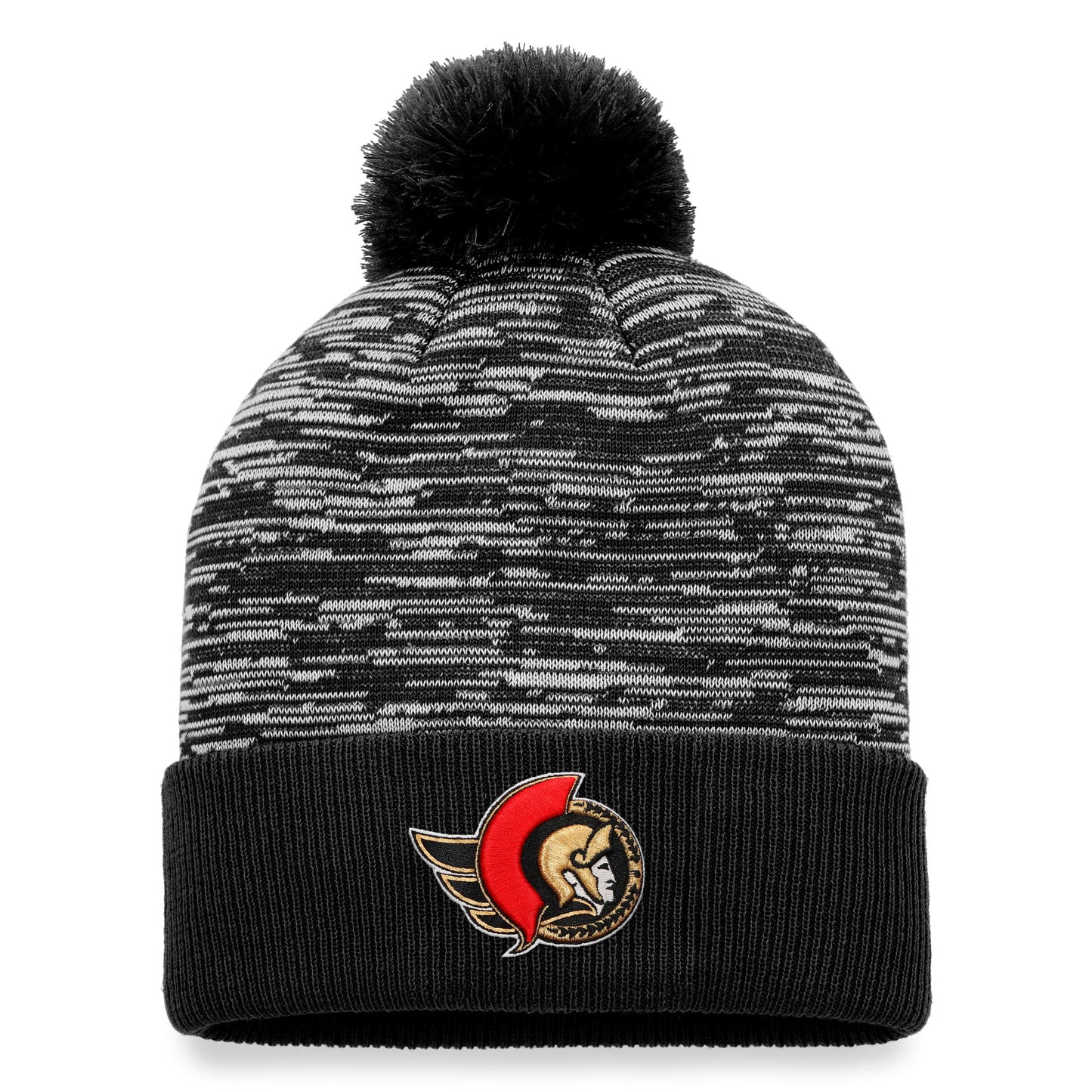 Men's Fanatics Branded Black Ottawa Senators Defender Cuffed Knit Hat with Pom - OSFA