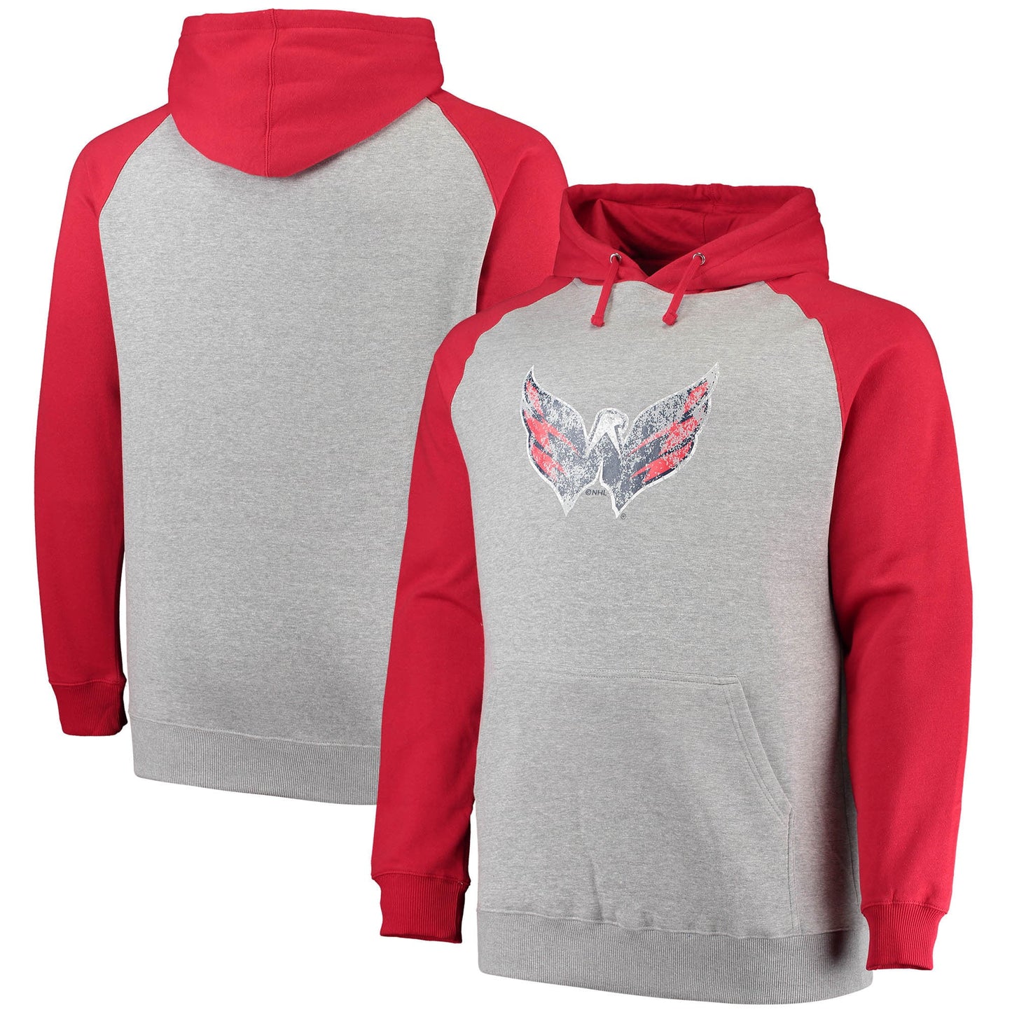 Men's Fanatics Branded Heathered Gray/Red Washington Capitals Big & Tall Raglan Pullover Hoodie