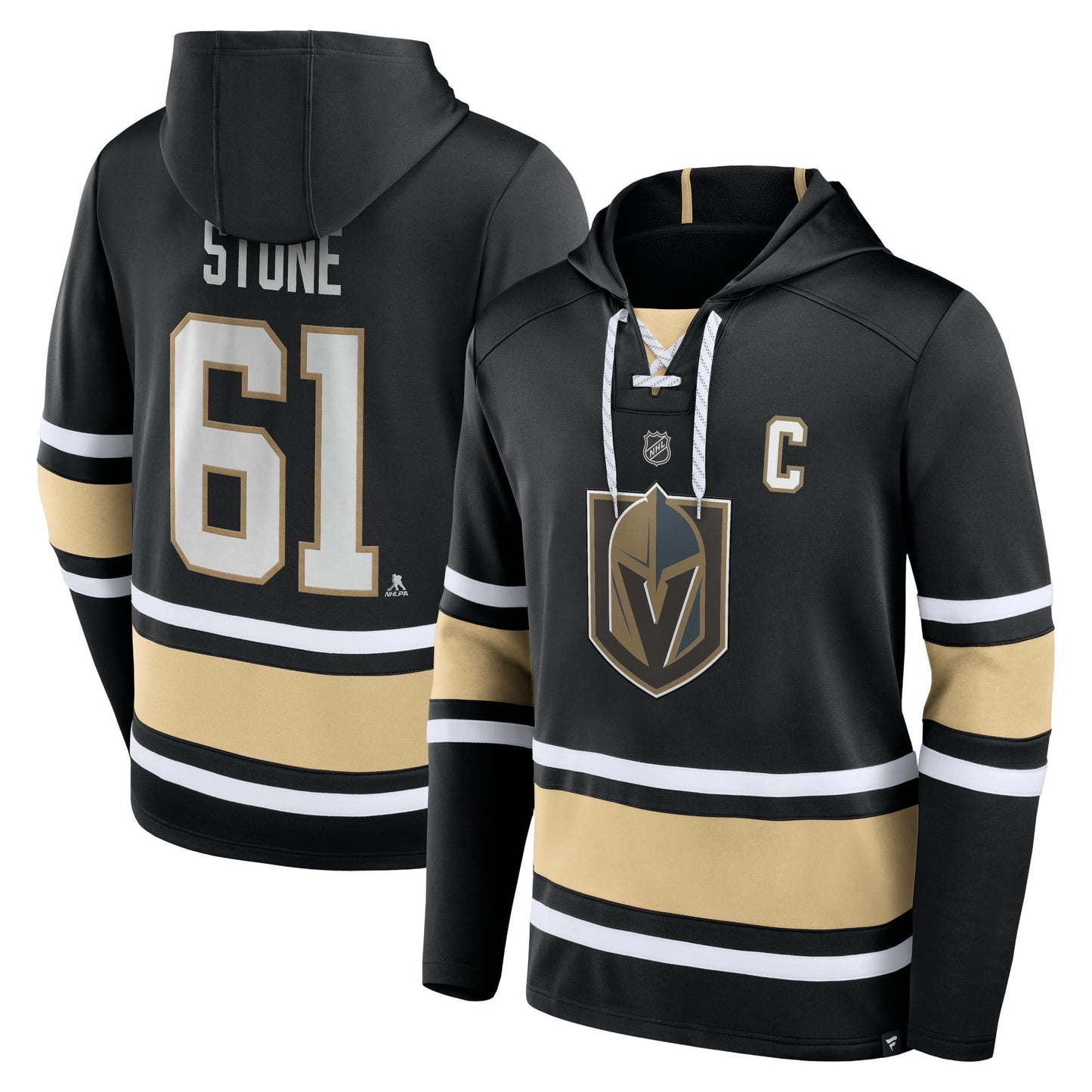 Men's Fanatics Branded Mark Stone Black Vegas Golden Knights Name & Number Lace-Up Pullover Hoodie