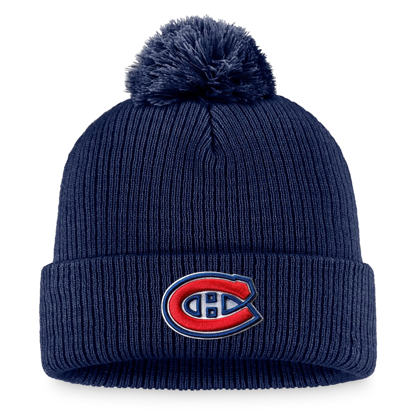 Men's Fanatics Branded Navy Montreal Canadiens Core Primary Logo Cuffed Knit Hat with Pom - OSFA