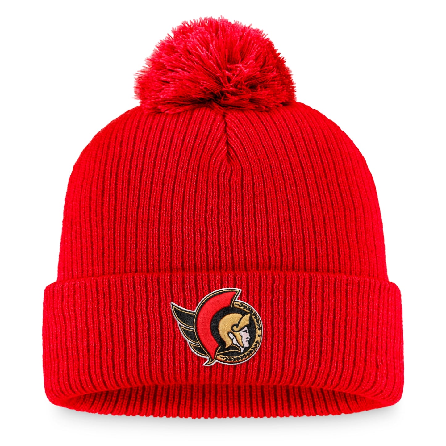 Men's Fanatics Branded Red Ottawa Senators Core Primary Logo Cuffed Knit Hat with Pom - OSFA