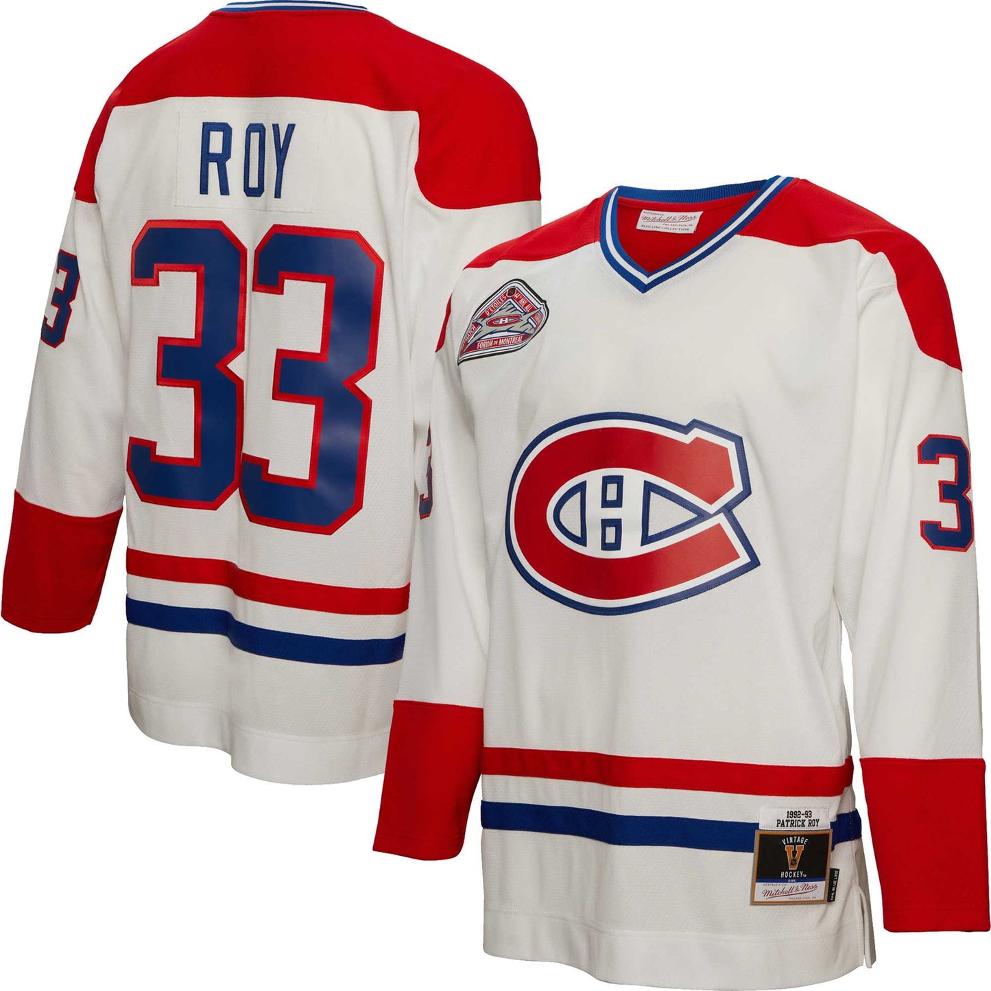 Men's Mitchell & Ness Patrick Roy White Montreal Canadiens  1992/93 Blue Line Player Jersey