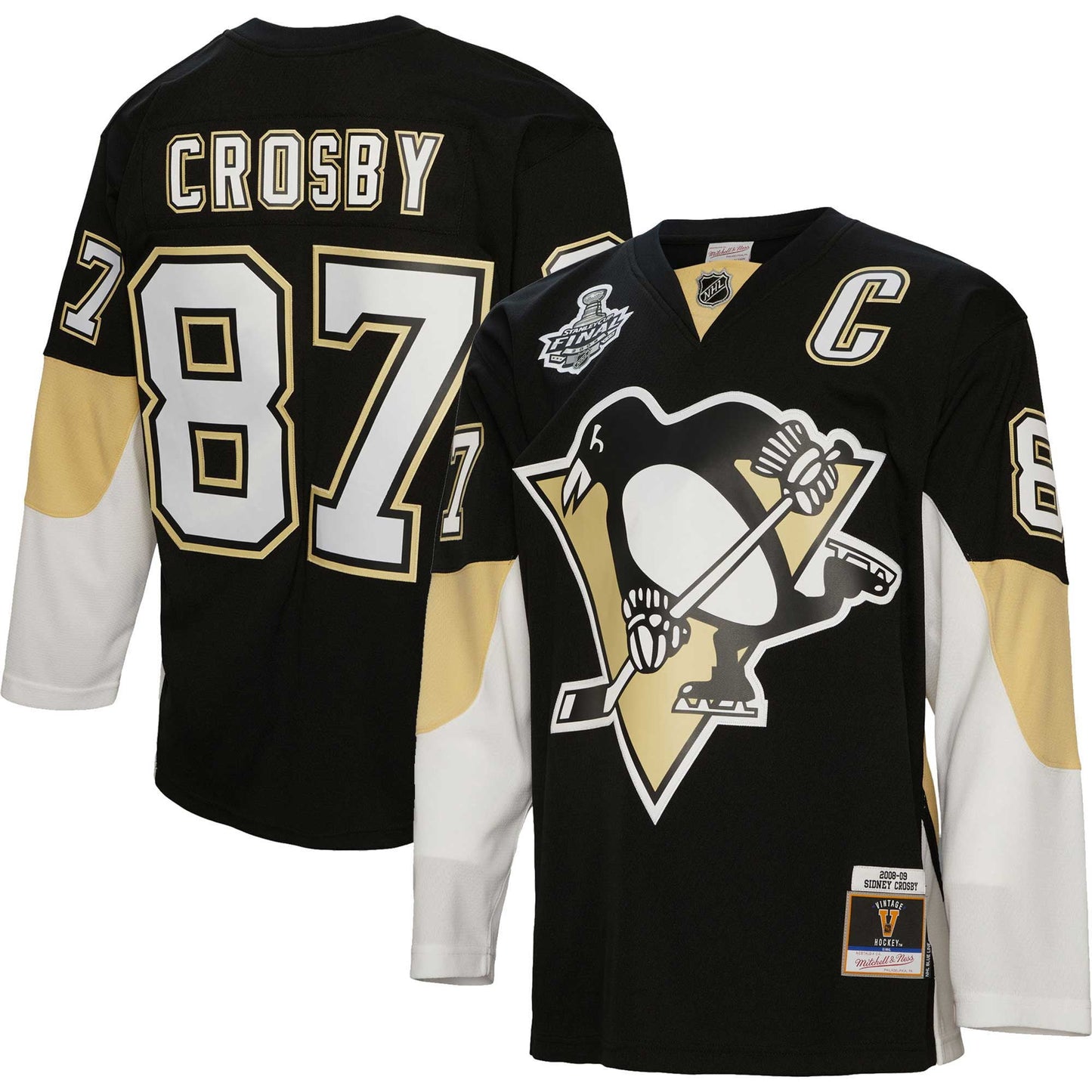 Men's Mitchell & Ness Sidney Crosby Black Pittsburgh Penguins Captain Patch 2008/09 Blue Line Player Jersey