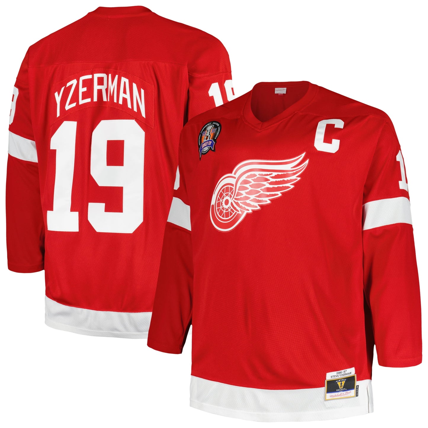 Men's Mitchell & Ness Steve Yzerman Red Detroit Red Wings Big & Tall Captain Patch Blue Line Player Jersey