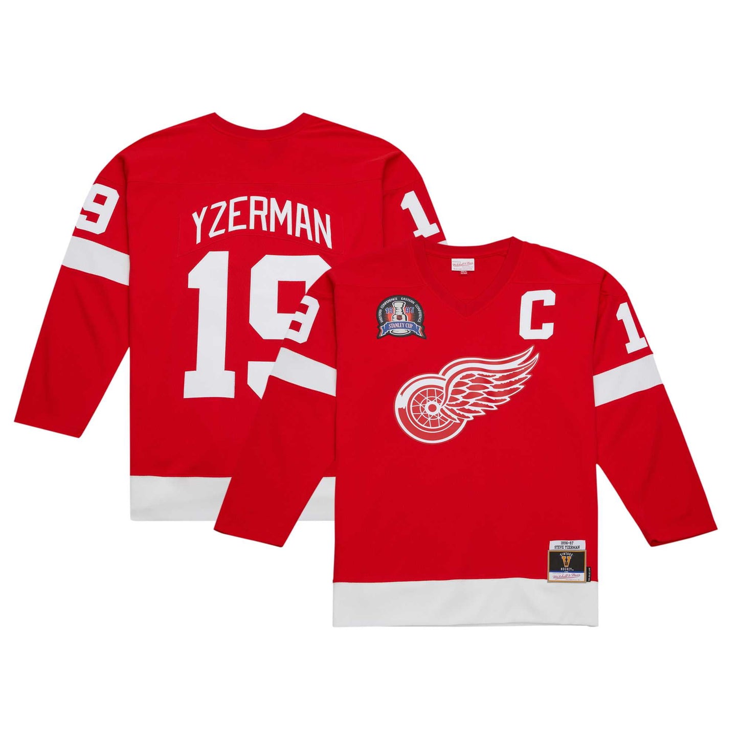 Men's Mitchell & Ness Steve Yzerman Red Detroit Red Wings Captain Patch 1996/97 Blue Line Player Jersey
