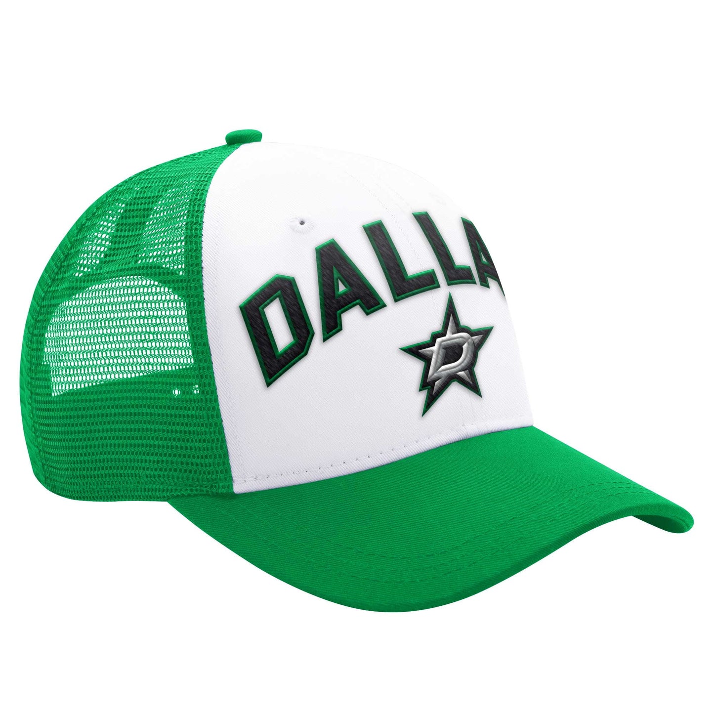 Men's Starter White/Kelly Green Dallas Stars Arch Logo Trucker Adjustable Hat - OSFA