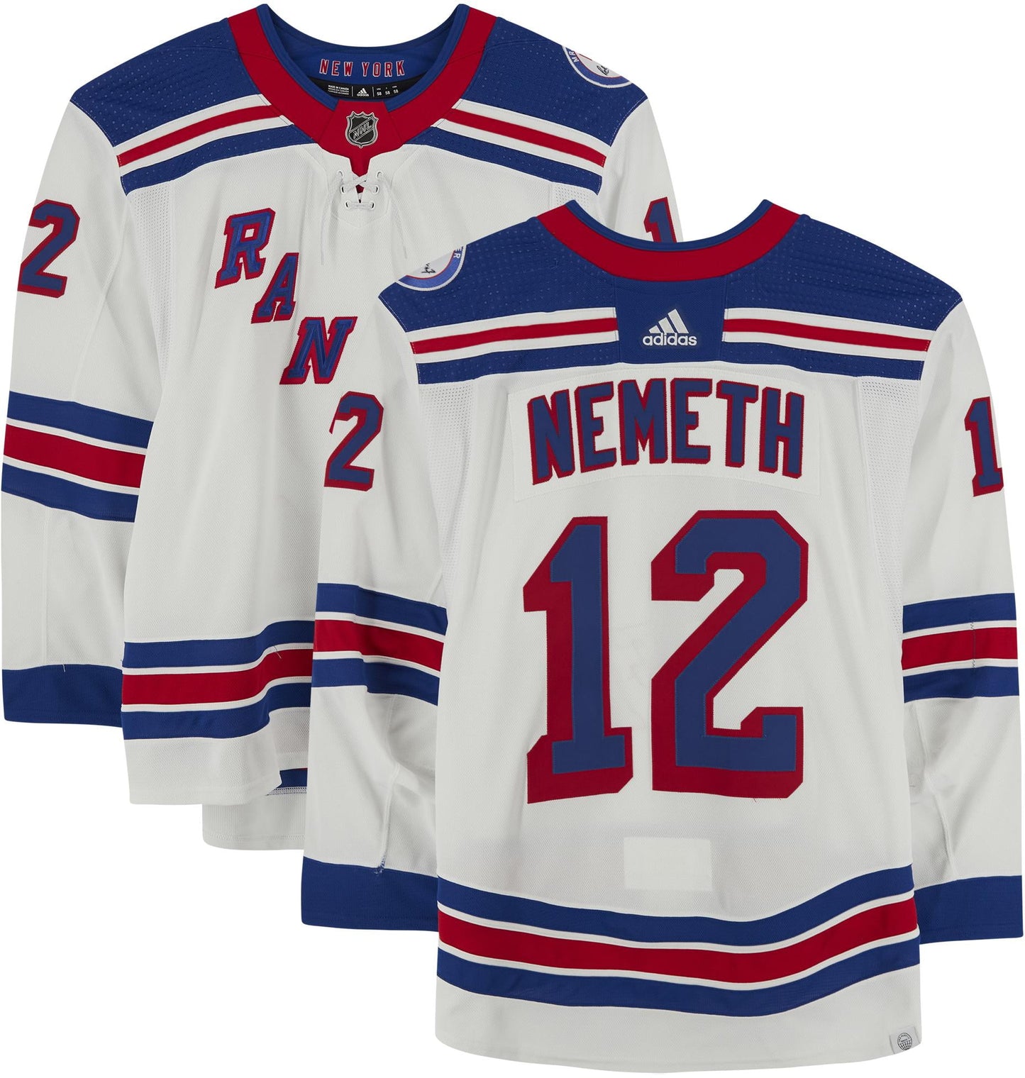 Patrik Nemeth New York Rangers Game-Used #12 White Round 1 Jersey Worn During the First Round of the 2022 Stanley Cup Playoffs vs. Pittsburgh Penguins on May 7, 9 and 13, 2022 - Size 58 - Fanatics