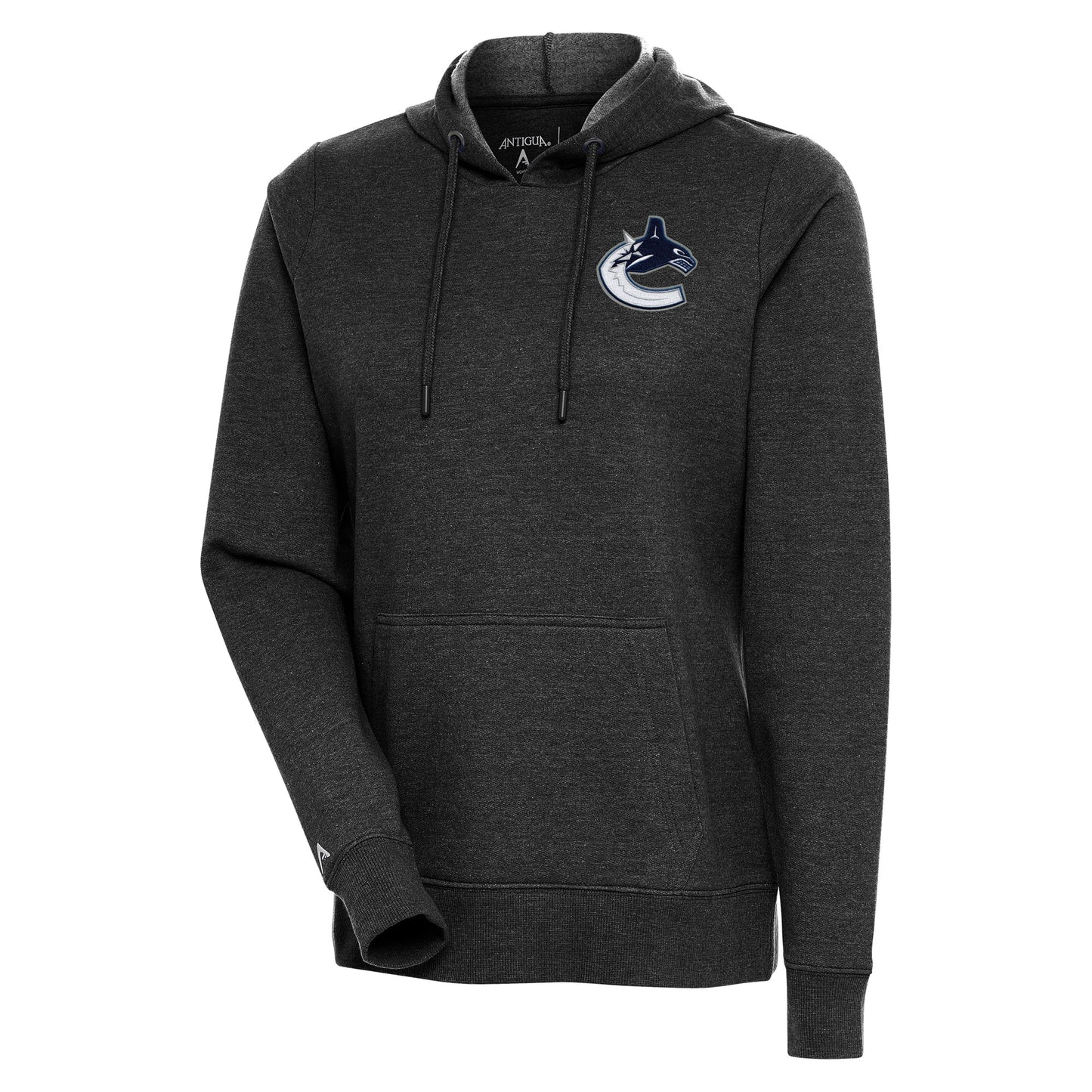 Women's Antigua Heather Black Vancouver Canucks Action Chenille Pullover Hoodie