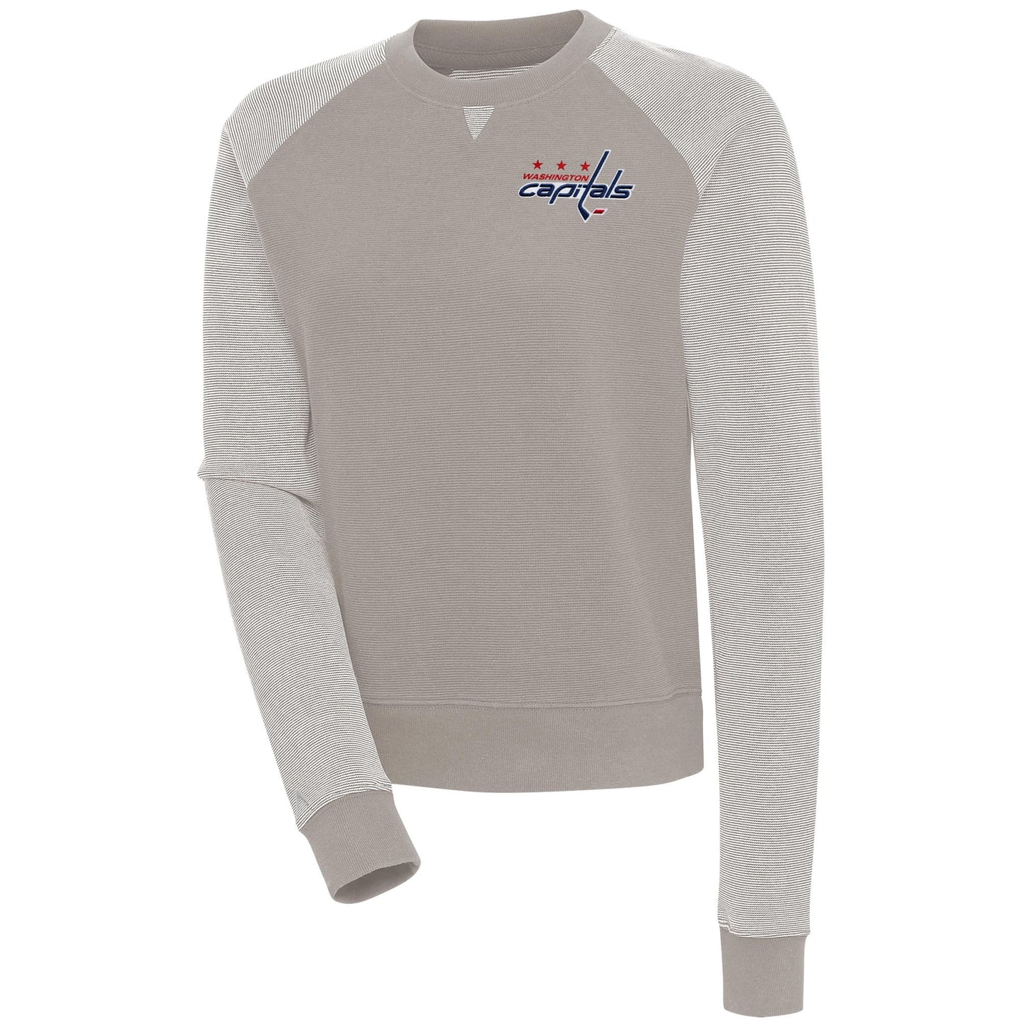 Women's Antigua  Oatmeal/White Washington Capitals Flier Bunker Pullover Sweatshirt