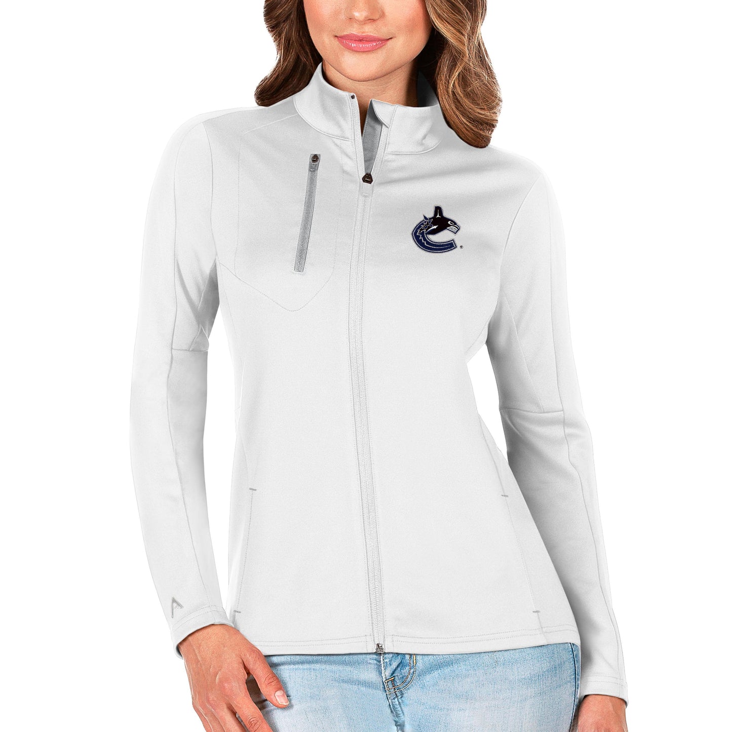 Women's Antigua White/Silver Vancouver Canucks Generation Full-Zip Pullover Jacket