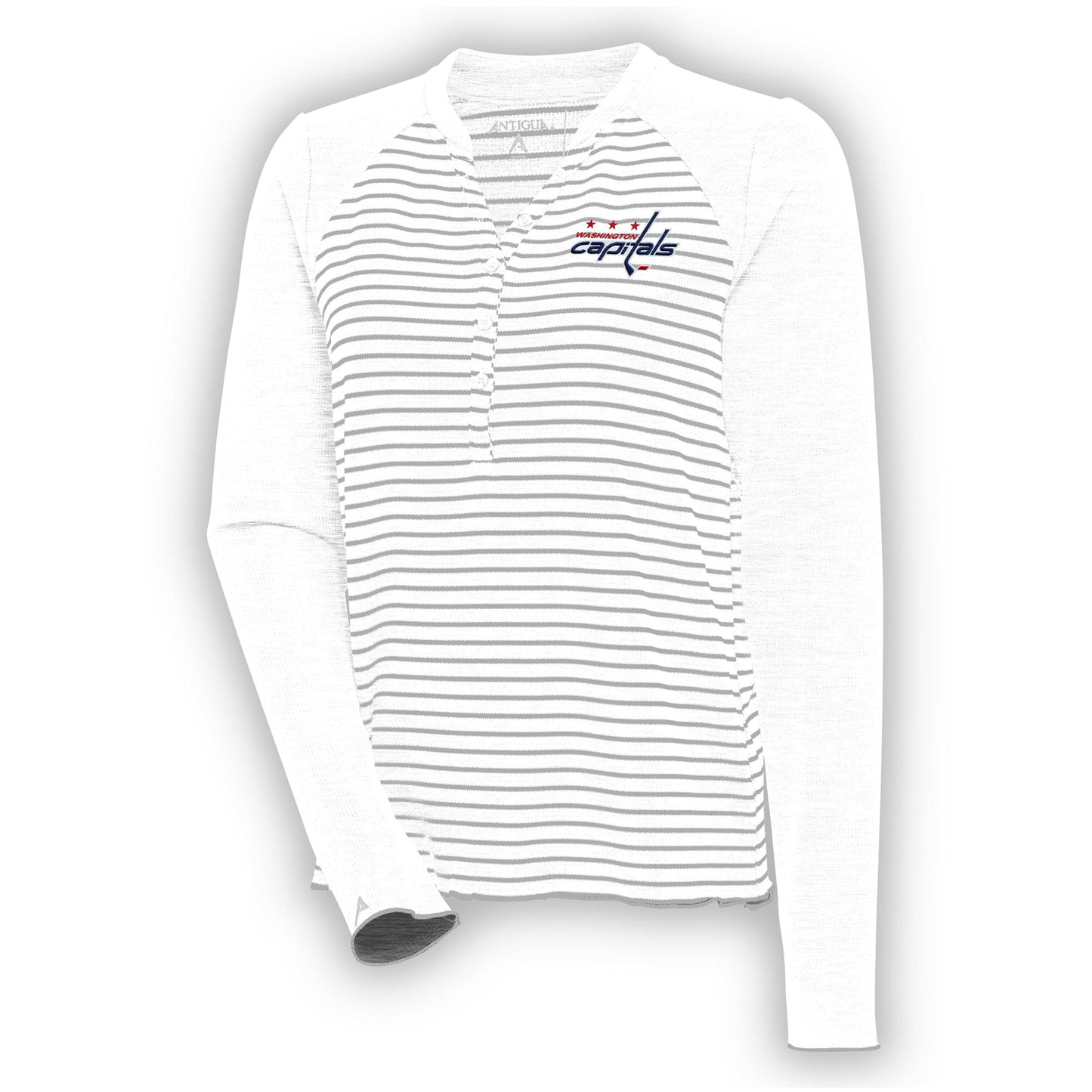 Women's Antigua  White Washington Capitals Maverick Henley Long Sleeve T-Shirt