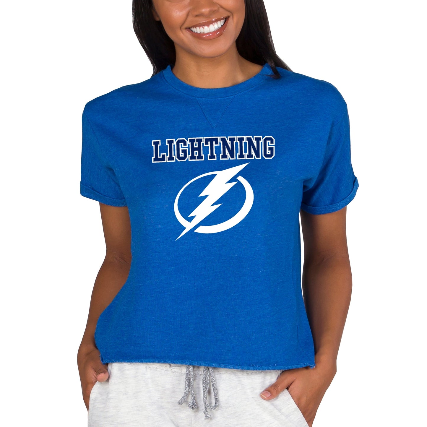 Women's Concepts Sport Royal Tampa Bay Lightning Tri-Blend Mainstream Terry Short Sleeve Sweatshirt Top