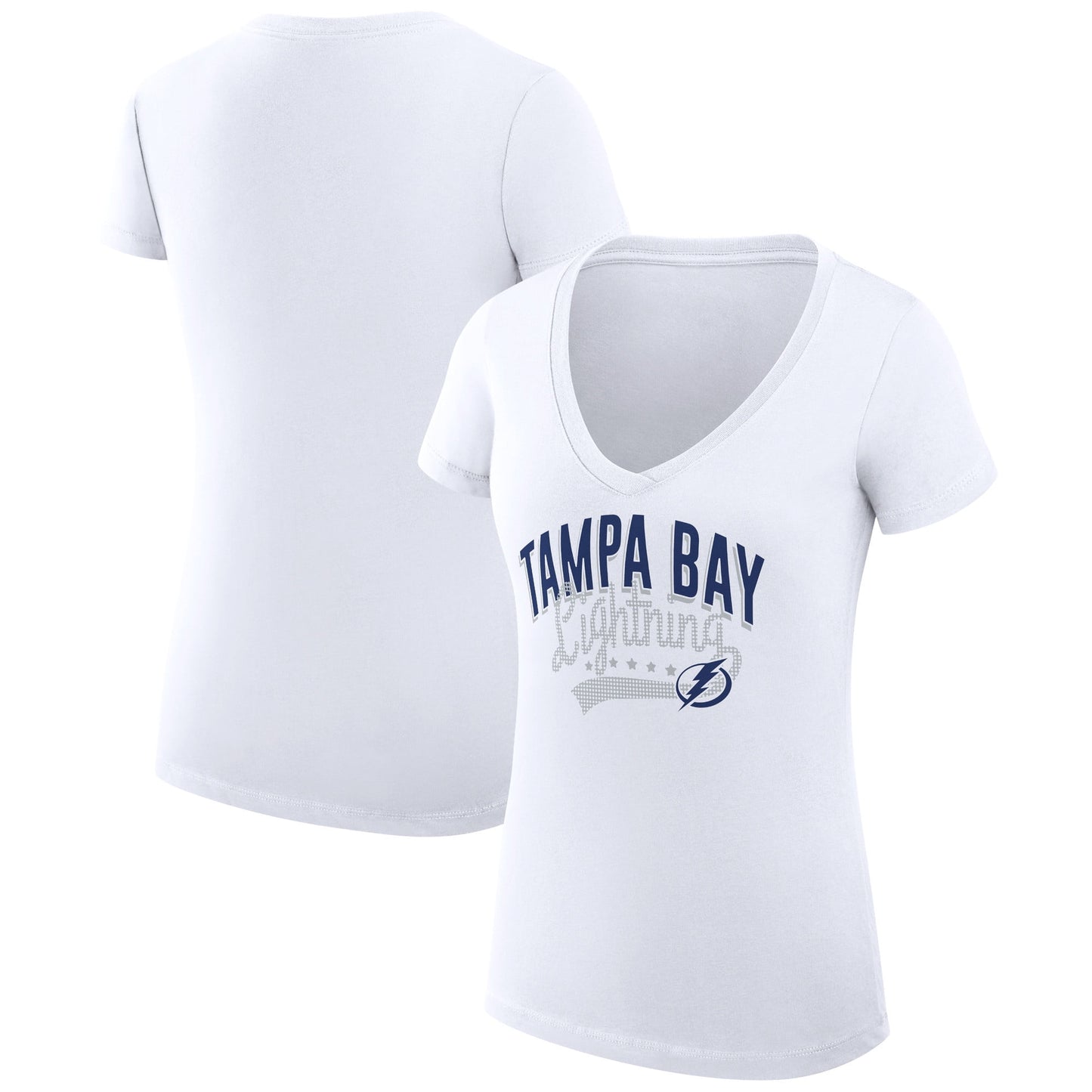 Women's G-III 4Her by Carl Banks White Tampa Bay Lightning Filigree Logo V-Neck Fitted T-Shirt