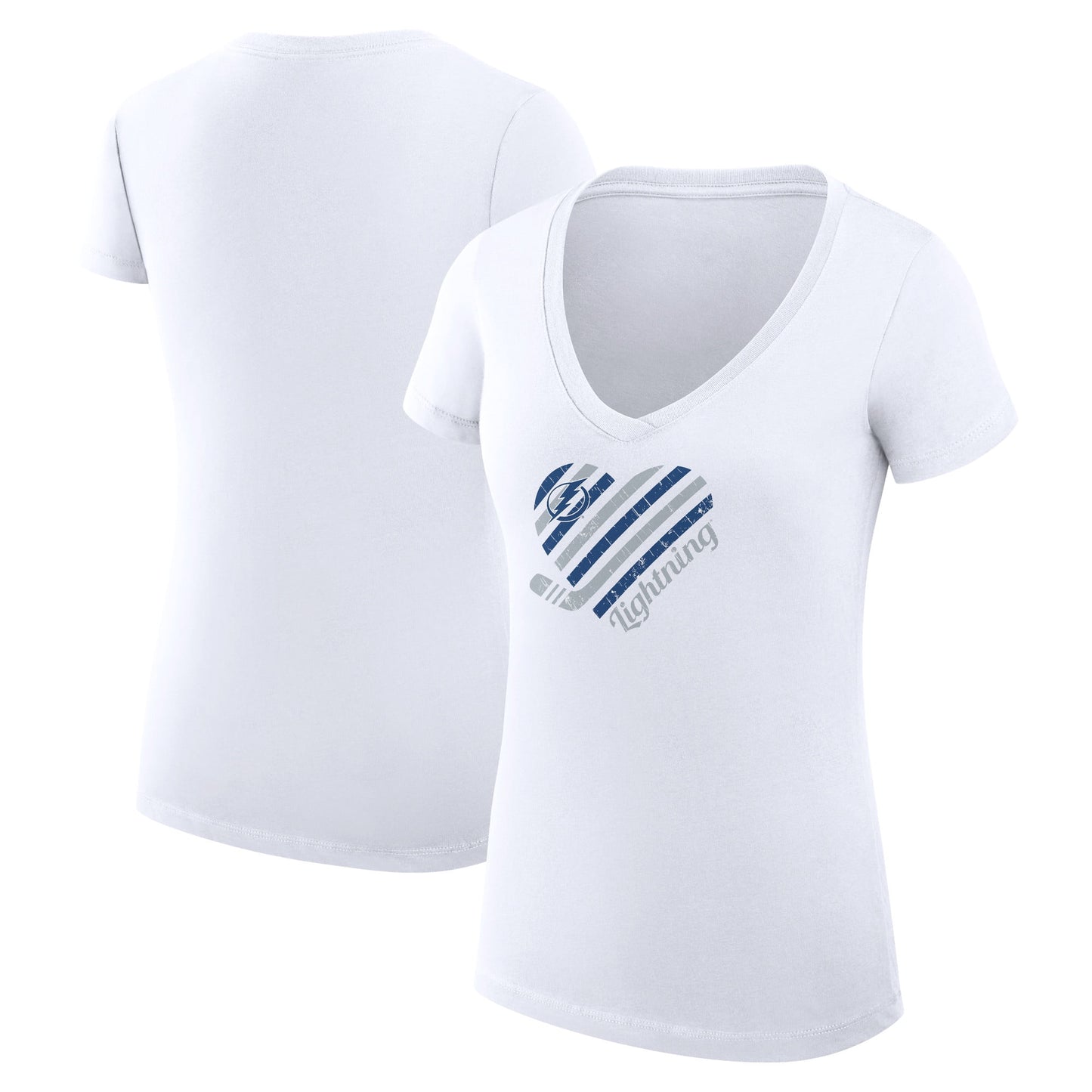 Women's G-III 4Her by Carl Banks White Tampa Bay Lightning Heart V-Neck Fitted T-Shirt